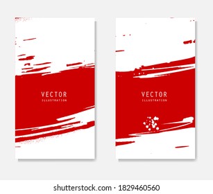 Abstract ink brush banners set with grunge effect. Japanese style. Vector illustration