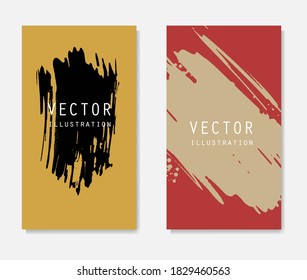 Abstract ink brush banners set with grunge effect. Japanese style. Vector illustration