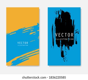 Abstract ink brush banners set with grunge effect. Japanese style. Vector illustration