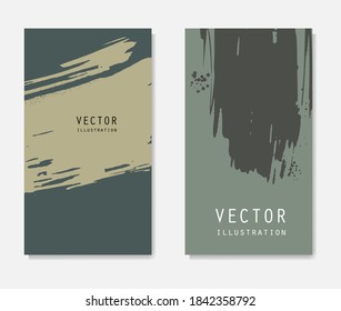 Abstract ink brush banners set with grunge effect. Japanese style. Vector illustration