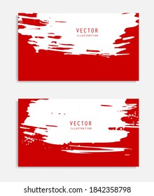 Abstract ink brush banners set with grunge effect. Japanese style. Vector illustration