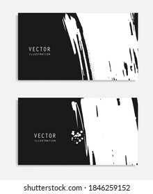 Abstract ink brush banners set with grunge effect. Japanese style. Vector illustration