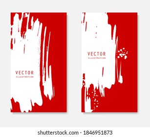 Abstract ink brush banners set with grunge effect. Japanese style. Vector illustration