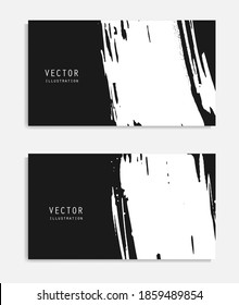 Abstract ink brush banners set with grunge effect. Japanese style. Vector illustration