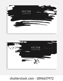 Abstract ink brush banners set with grunge effect. Japanese style. Vector illustration