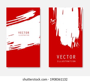 Abstract ink brush banners set with grunge effect. Japanese style. Vector illustration
