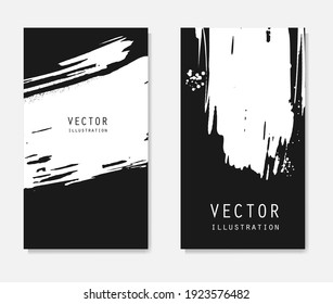 Abstract ink brush banners set with grunge effect. Japanese style. Vector illustration
