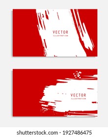 Abstract ink brush banners set with grunge effect. Japanese style. Vector illustration