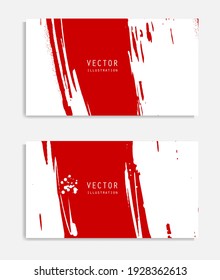 Abstract ink brush banners set with grunge effect. Japanese style. Vector illustration