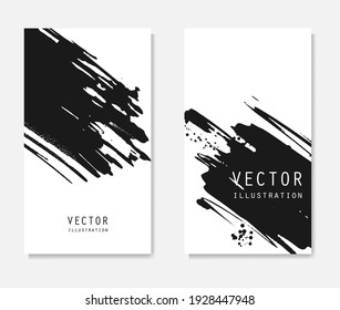 Abstract ink brush banners set with grunge effect. Japanese style. Vector illustration