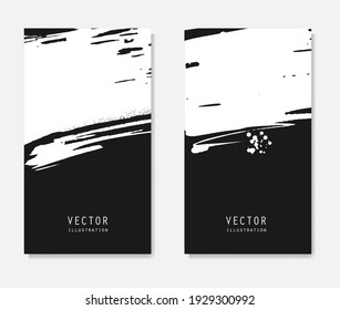 Abstract ink brush banners set with grunge effect. Japanese style. Vector illustration