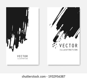 Abstract ink brush banners set with grunge effect. Japanese style. Vector illustration