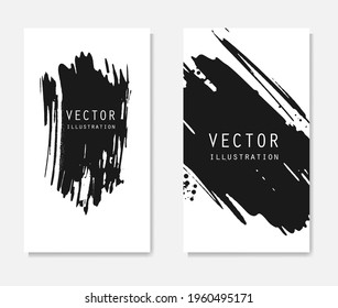 Abstract ink brush banners set with grunge effect. Japanese style. Vector illustration