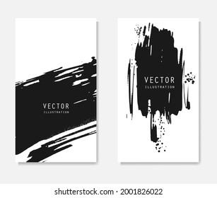 Abstract ink brush banners set with grunge effect. Japanese style. Vector illustration