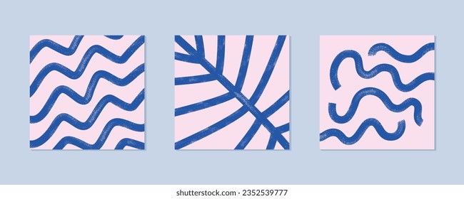 Línea de negrita del pincel de tinta abstracta. Conjunto de afiches de ilustraciones vectoriales onduladas.