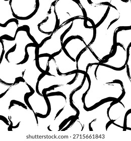 Abstract ink brush stroke background. Modern artistic texture created with expressive black brush strokes on white background. Minimalist vector illustration perfect for posters, branding, packaging
