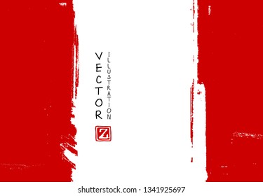 Abstract ink brush stroke on horizontal background. Japanese style. Vector illustration of grunge elements.