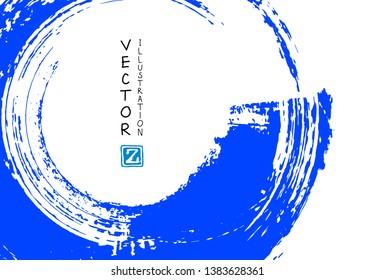 Abstract ink brush stroke on horizontal background. Japanese style. Vector illustration of grunge elements.