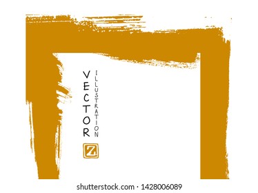 Abstract ink brush stroke on horizontal background. Japanese style. Vector illustration of grunge elements.