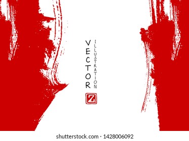 Abstract ink brush stroke on horizontal background. Japanese style. Vector illustration of grunge elements.