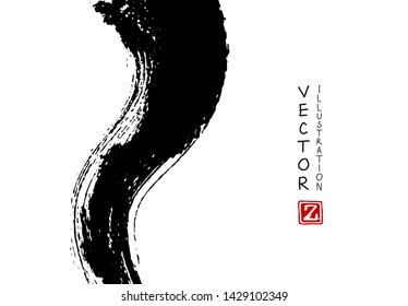 Abstract ink brush stroke on horizontal background. Japanese style. Vector illustration of grunge elements.