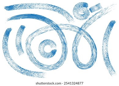 Abstract ink brush waves, squiggles, strokes vector seamless pattern. Blue swirls, scribbles background.