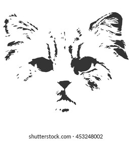 Abstract ink cat portrait isolated on white background