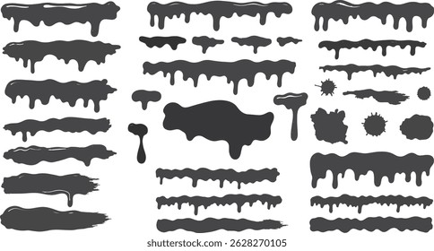 Goteo de tinta Abstractas y mancha de líquido Pintura negra Splash Vector Brush Set