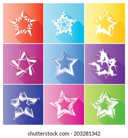 Abstract ink grunge vector star icon set with shadow effect