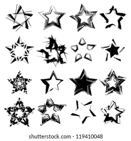 abstract ink grunge vector stars set