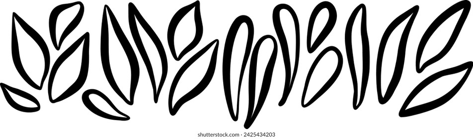 Abstract ink leaf shape doodles, nature elements set