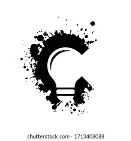 Tinta abstracta con logotipo vectorial de bombilla. Pintura creativa salpicada.