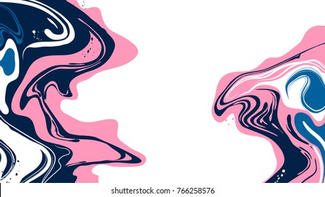 Abstract ink marbling background, painting on water style, blue and pink tones