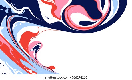 Abstract ink marbling background, painting on water style, blue and pink tones