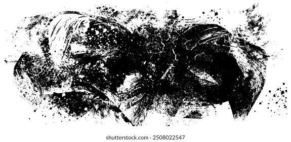 Abstract ink paint texture. Black grunge overlay texture isolated on a white background. Splash, blotch, liquid, splat.