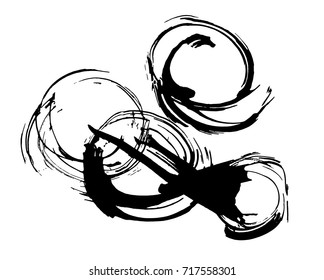 Abstract ink painting, artistic black cirlces vector pattern