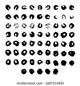 Abstract ink prints collection. Set of formless imprints, stains, splashes and spots. Black inky blots similar to viruses or bacteria. Pack of round shape silhouettes. EPS8 vector illustration.