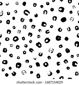 La tinta abstracta imprime un patrón transparente. Repita el trasfondo de las manchas incas similares a los virus o las bacterias. Formas redondeadas sin forma negras colocadas al azar sobre fondo blanco. Ilustración vectorial EPS8.