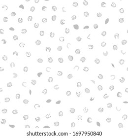 Abstract ink prints seamless pattern. Repeat backdrop of inky blots similar to viruses or bacteria. Gray formless round shapes randomly placed on white background. EPS8 stock vector illustration.