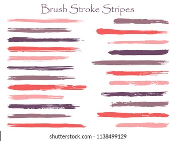 Abstract ink red brush stroke stripes vector set, horizontal marker or paintbrush lines patch. Hand drawn watercolor paint brushes, smudge strokes collection. Interior colors guide book swatches.