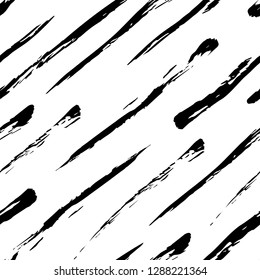 Abstract ink seamless pattern, hand drawn black stripes brush. Trendy marine style, frock, singlet. Fashion geometric background. Vector illustration