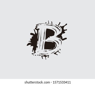 Abstract ink splash B letter logo,  flat splatter design.