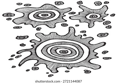 Salpicadura de tinta Abstractas con círculos concéntricos patrón blanco y negro