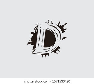 Abstract ink splash D letter logo,  flat splatter design.