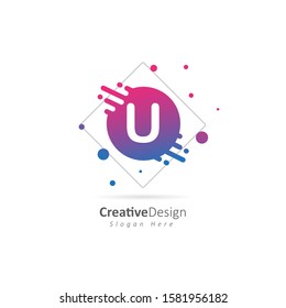 abstract ink splash logo concept template with letter U