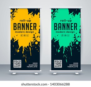 abstract ink splash rollup banner design (QR code is fake)