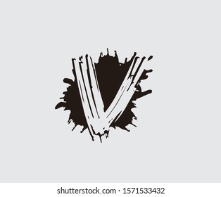 Abstract ink splash V letter logo,  flat splatter design.