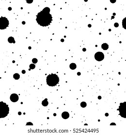 Abstract ink splashes seamless pattern. Hand-drawing of black ink on a white background. Vector Image. 