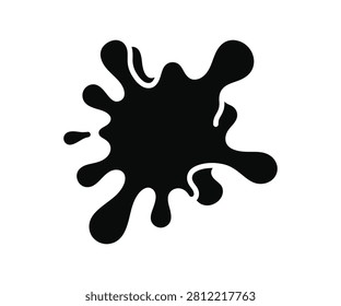 Abstract ink splat paint splatter spot blob vector icon isolated on white background. Black liquid splash messy shape.