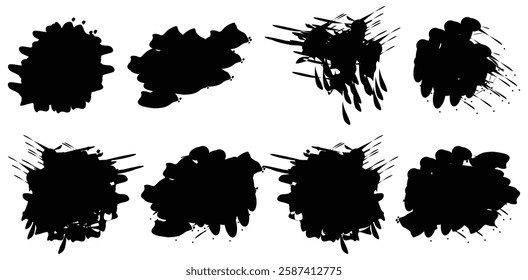 Abstract Ink Splatter Brush Set. Isolated On Transparent Background.